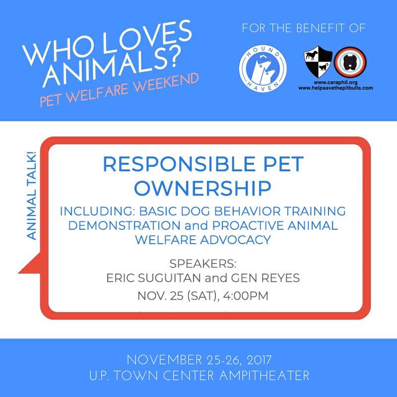 It's not all fun and games when you have a pet. Find out how to be a responsible pet owner on Saturday with Eric Suguitan and Gen Reyes. We'll also discuss proactive animal welfare advocacy and give a basic dog behavior training demonstration. So make sure to stick around! Also, get to meet the CARA Welfare Philippines ambassadogs: Ginger, Kimchi, and T-Bone! Kimchi is a blind senior doggo and Ginger is his seeing dog. T-Bone is an Ambassadog-in-Training.